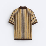 Retro Gebreide Poloshirt met Strepenpatroon