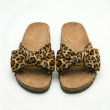 Platte Sandalen voor Dames met Decoratieve Knoop en Rubber Zool in Kurkstijl