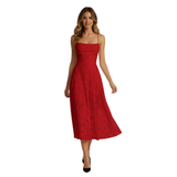 Maxi Jurk voor Avond met Spaghettibandjes in Jacquard voor Dames