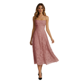 Maxi Jurk voor Avond met Spaghettibandjes in Jacquard voor Dames
