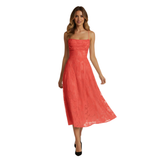 Maxi Jurk voor Avond met Spaghettibandjes in Jacquard voor Dames