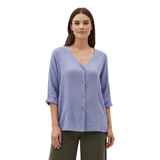 Blouse voor Vrouwen met V-hals, Knopen en 3/4 Mouwen van Linnen en Katoen