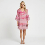 Korte A-lijn Jurk met Abstracte Print en Flared Mouwen en V-hals voor Dames