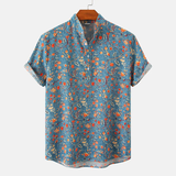 Leo | Speelse Korte Mouwen Overhemd met Vintage Bloemenpatroon
