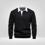 Heren Polo Lange Mouw – met Witte Kraag – Casual & Elegant