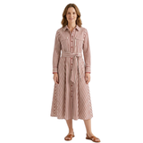 Gestreepte Chemise Jurk voor Vrouwen met Ceintuur en Lange Mouwen met Kraag