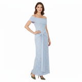 Lange Avondjurk van Kant met Off-Shoulder en Strik in de Taille