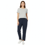 Laura - Hoge taille dames broek, enkel lengte, brede pijpen, in een linnenmix met elastische taille