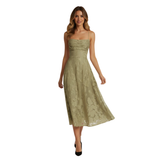 Maxi Jurk voor Avond met Spaghettibandjes in Jacquard voor Dames