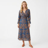 Midi-jurk met Lange Mouwen en Voorste Knoop en Print voor Vrouwen