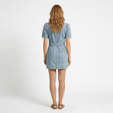 Korte Jean Jurk met Pofmouwen, Riem en Knopen voor Dames