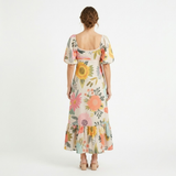 Maxi Jurk met Bloemenprint en Vierkante Halslijn en Ballonmouwen voor Dames