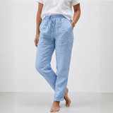 Hoge Taille Elastische Katoenen en Linnen Broek met Relaxte Pasvorm voor Dames