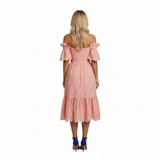 Katoenen Sangallo Midi-jurk met Off-Shoulder en Hartvormige Halslijn