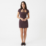 Korte Polkadot Jurk met Off-Shoulder Schouders en Voorzijde Vetersluiting voor Vrouwen