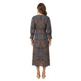Maxi Jurk met V-hals en Barokprint en Knoopdetail aan de Voorkant