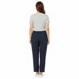 Laura - Hoge taille dames broek, enkel lengte, brede pijpen, in een linnenmix met elastische taille