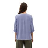 Blouse voor Vrouwen met V-hals, Knopen en 3/4 Mouwen van Linnen en Katoen
