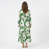 Maxi Lange Vloeiende Jurk met Bloemenprint en V-hals en Lange Bubbelsleeves
