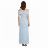 Lange Avondjurk van Kant met Off-Shoulder en Strik in de Taille