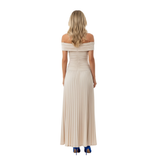 Lang Plissé Jurk met Off-Shoulder en Open Rug voor Vrouwen