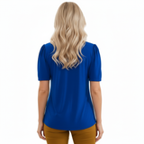 Korte Mouwen T-shirt voor Vrouwen met Uitlopende Ronde Hals en Plissé Details