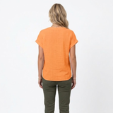 Katoenen en Linnen Blouse met V-hals en Korte Mouwen voor Vrouwen