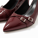 Slingback Pumps met Puntige Neus van Glanzend Synthetisch Leer met Bandjes voor Dames