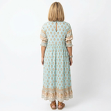 Boho Midi Jurk voor Vrouwen met Bloemenprint, V-hals en Lanternen Mouwen