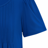 Korte Mouwen T-shirt voor Vrouwen met Uitlopende Ronde Hals en Plissé Details