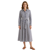 Gestreepte Chemise Jurk voor Vrouwen met Ceintuur en Lange Mouwen met Kraag