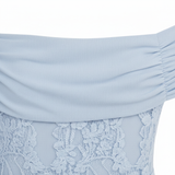 Lange Avondjurk met Off-Shoulder Kant en Drapé Taille