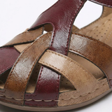 Dames Gladiator Sandalen van PU Leer met Gesloten Neus en Lage Wedge Zool