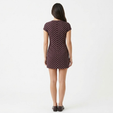 Korte Polkadot Jurk met Off-Shoulder Schouders en Voorzijde Vetersluiting voor Vrouwen