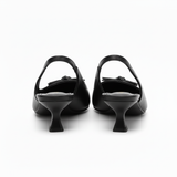 Slingback Sandalen met Puntige Neus van Synthetisch Leer met Strik en Lage Hakken voor Vrouwen