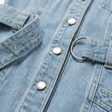 Korte Jean Jurk met Pofmouwen, Riem en Knopen voor Dames