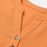 Katoenen en Linnen Blouse met V-hals en Korte Mouwen voor Vrouwen