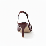Slingback Pumps met Puntige Neus van Glanzend Synthetisch Leer met Bandjes voor Dames