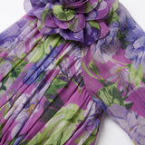 Asymmetrische Lange Avondjurk met Bloemenprint en Mousseline Mouw