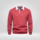 Heren Polo Lange Mouw – met Witte Kraag – Casual & Elegant