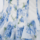 Lange Bloemenjurk met Volants en Corset-Bustier met Fijne Bandjes