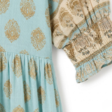 Boho Midi Jurk voor Vrouwen met Bloemenprint, V-hals en Lanternen Mouwen