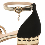 Dames sandalen met een kleine hak, enkelband en sprankelende details