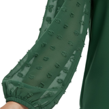 Damesblouse met V-hals en puffmouwen van textuurstof