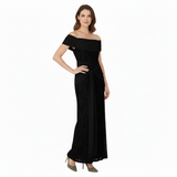 Lange Avondjurk van Kant met Off-Shoulder en Strik in de Taille