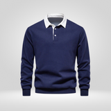 Heren Polo Lange Mouw – met Witte Kraag – Casual & Elegant