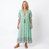Boho Midi Jurk voor Vrouwen met Bloemenprint, V-hals en Lanternen Mouwen