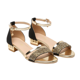 Dames sandalen met een kleine hak, enkelband en sprankelende details
