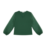 Damesblouse met V-hals en puffmouwen van textuurstof