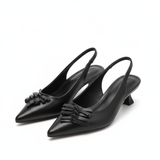 Slingback Sandalen met Puntige Neus van Synthetisch Leer met Strik en Lage Hakken voor Vrouwen